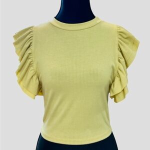 BUCKETLIST Yellow Ruffle Sleeve Crop Top
